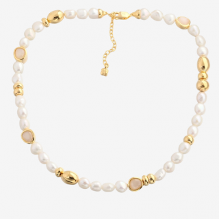 N03393 925 Sterling Silver Moon Stone Baroque pearl Necklace