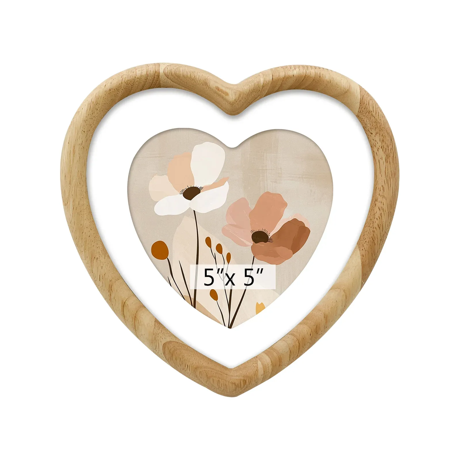 Natural Wood Grain Double‑Heart Mat Photo Frame 5x5''