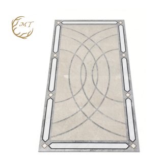 Long Hallway Marble Waterjet Floor Medallion with Geometric Curve Patterns